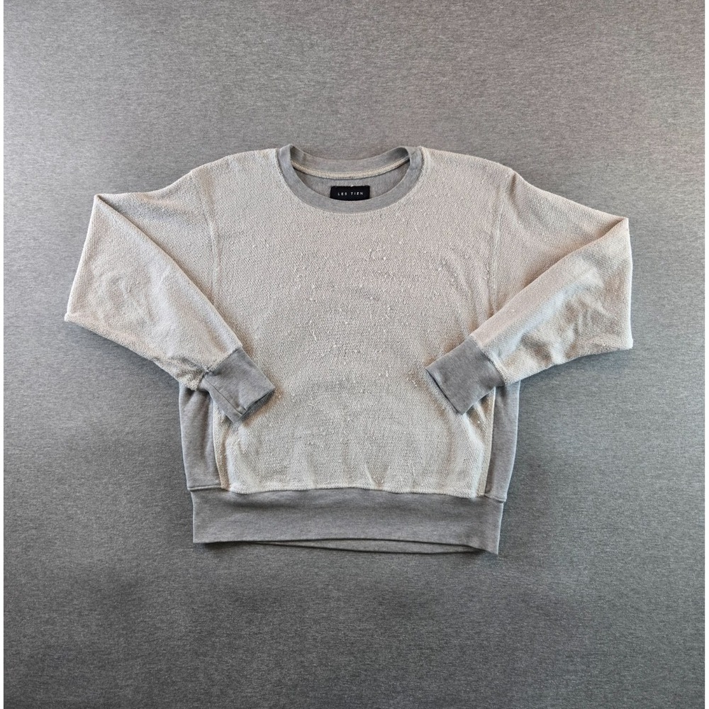 LES TIEN Sweatshirt Mens XXS Gray Reverse Terry Cloth Raglan Crew Pullover USA‎